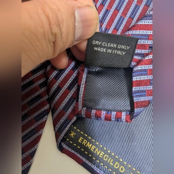 Ermenegildo Zegna Blue Red Patterned Tie - Picture 4 of 6